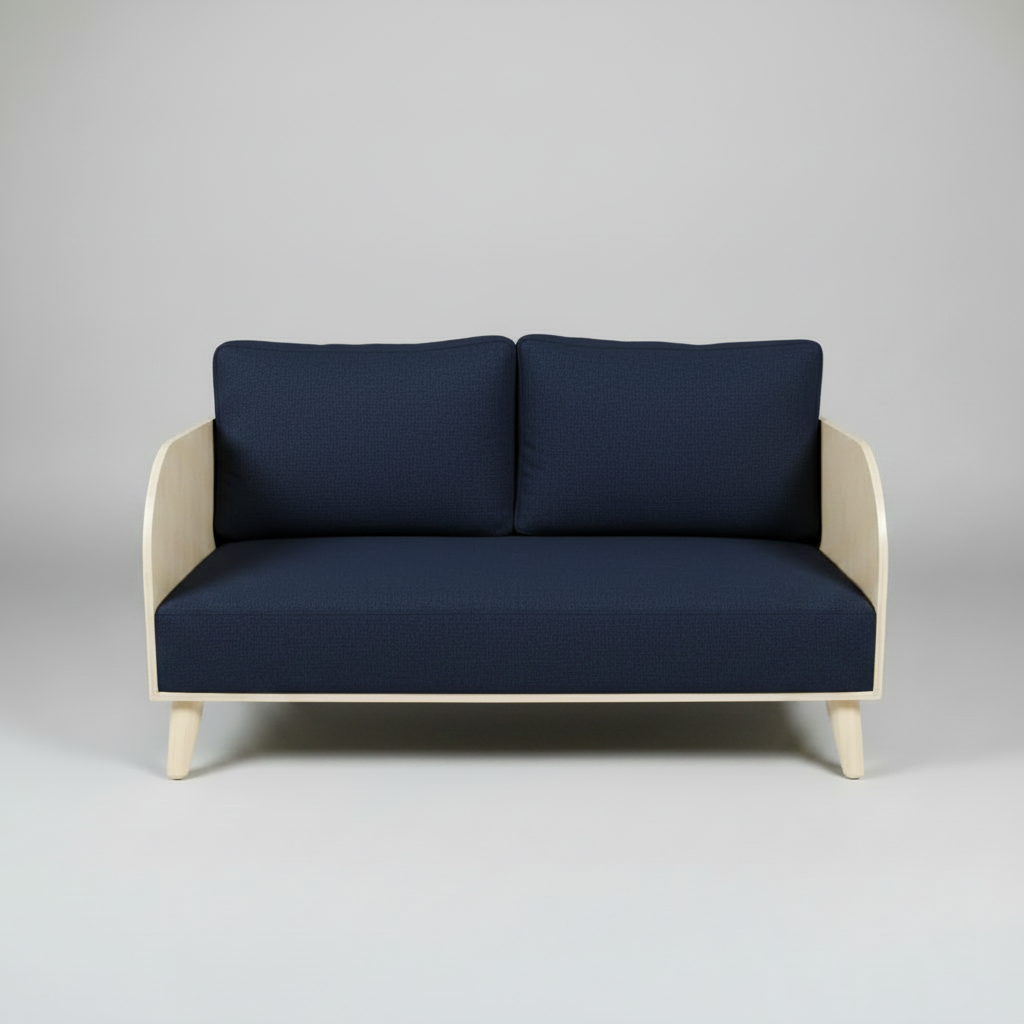 Gray sofa with beige frame on a gray background