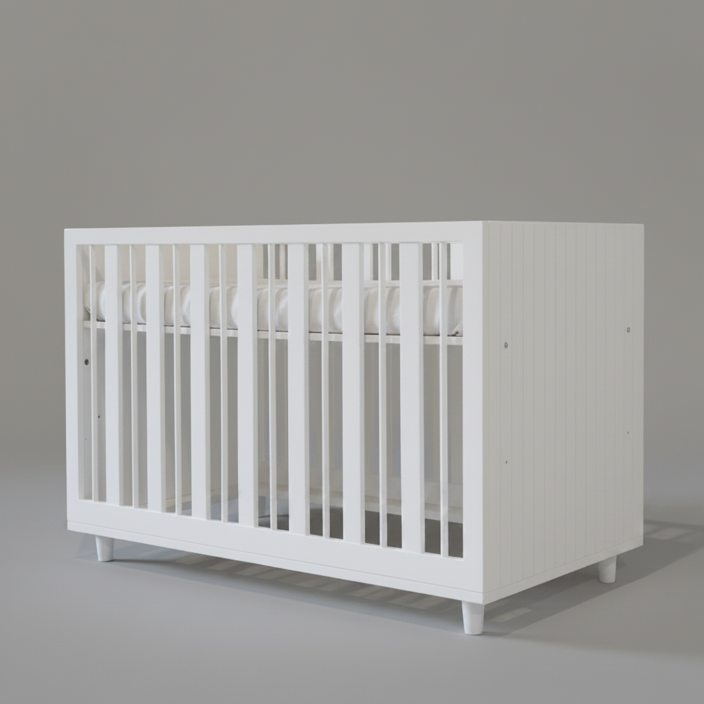White crib on a gray background