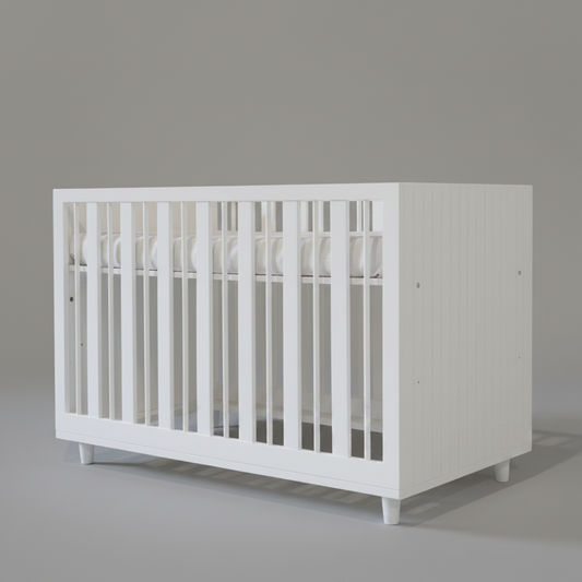 White crib on a gray background