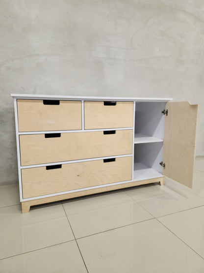 Birch wood Rupert Compactum with drawers and shelves, offering ample storage for baby essentials.