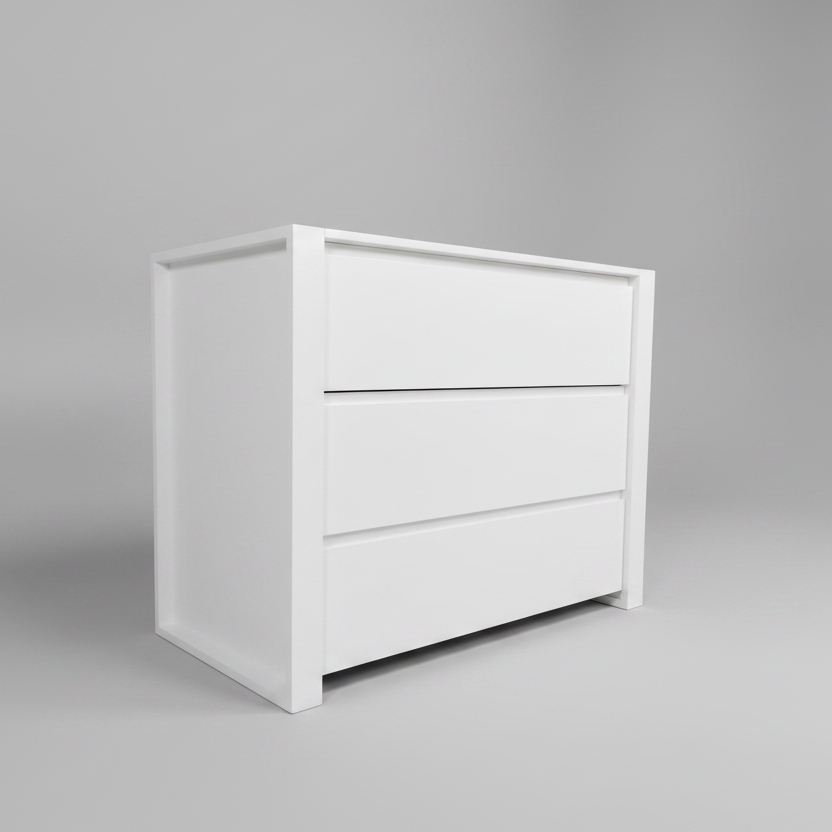 White three-drawer compactumc on a gray background