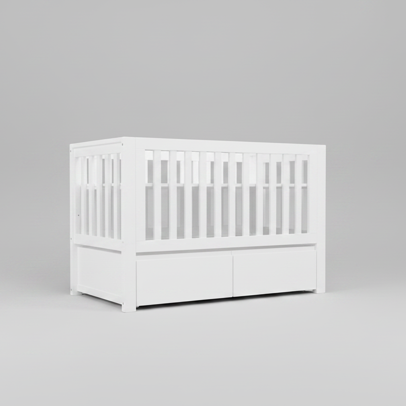 White crib on a gray background