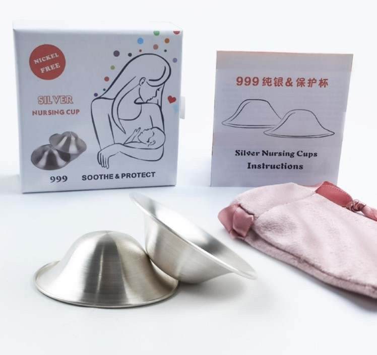 Pure silver nipple cups designed to promote healing during breastfeeding.