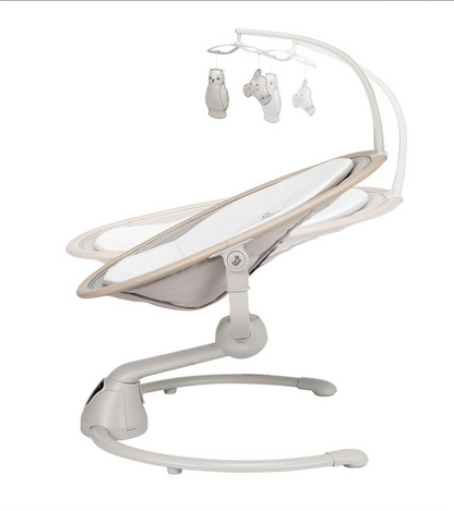 White baby swing with rocking motion on a white background