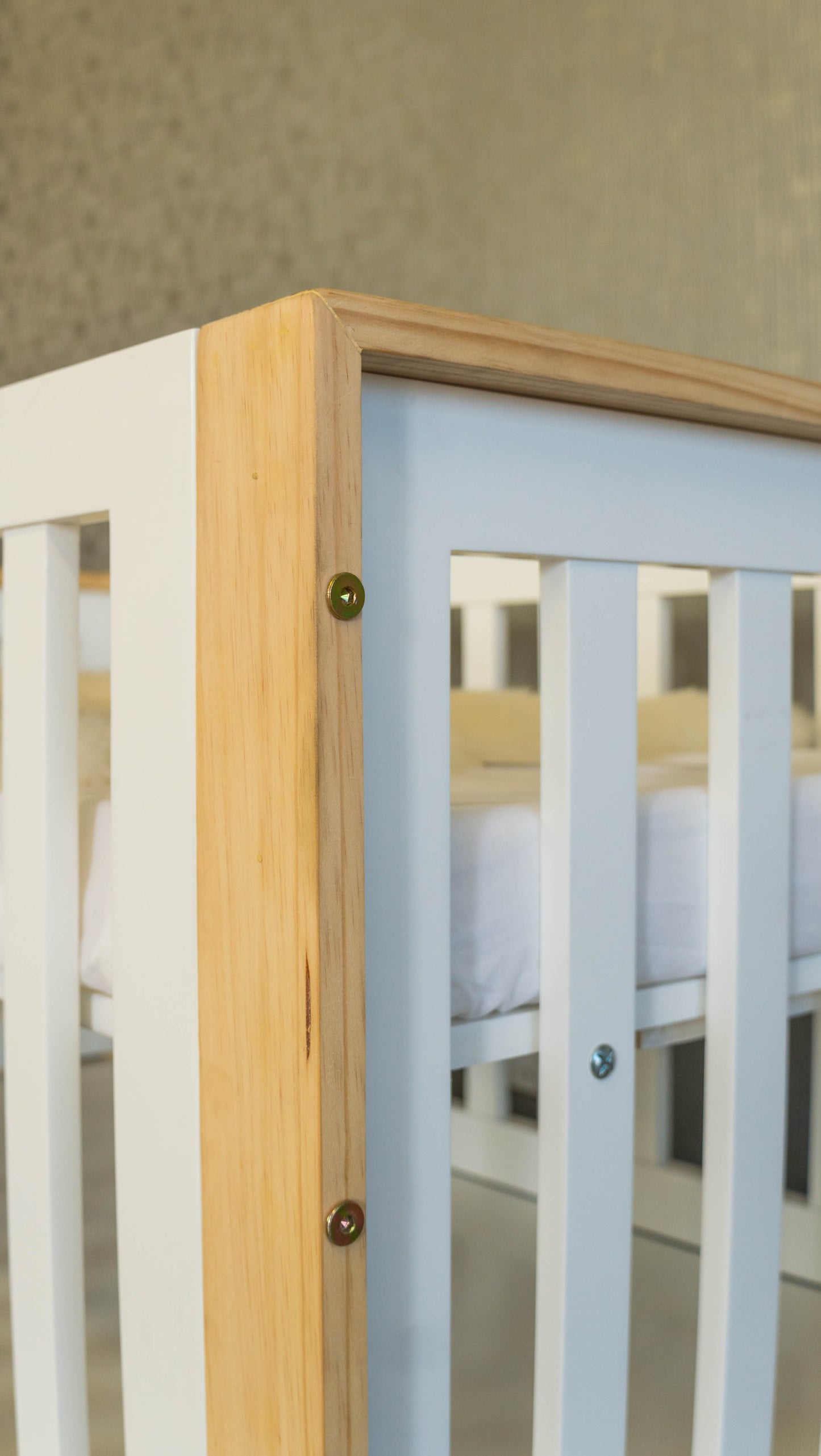 Square Framed Compactum in white MDF with birch detail, featuring spacious drawers for nursery storage.