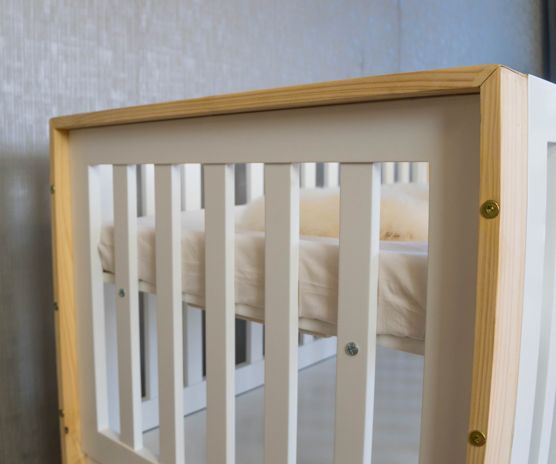 Square Framed Compactum in white MDF with birch detail, featuring spacious drawers for nursery storage.