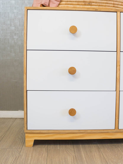 Elegant Donnalee Compactum with 6 drawers, perfect for nursery organization in birch wood and MDF.