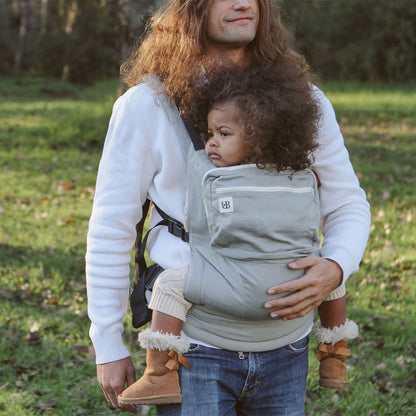 Mother wearing child on her back using the Ubuntu Baba Stage 2 Carrier