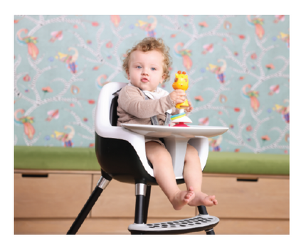 Bumbo® High Chair in black with tray attached

