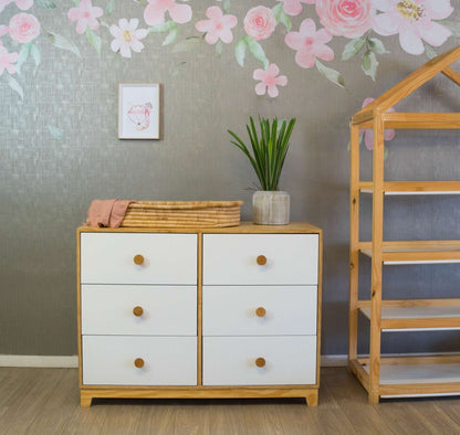 Donnalee Compactum with 6 drawers, crafted from birch wood and MDF with large wooden knobs.