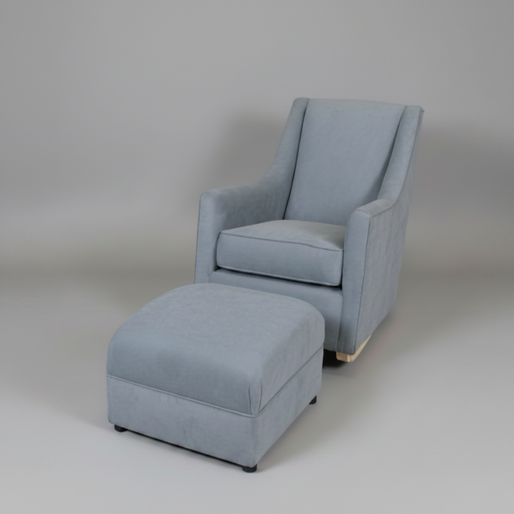 Light blue Rocking chair and ottoman set on a plain background