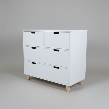 White nursery compactum with wooden legs on a gray background