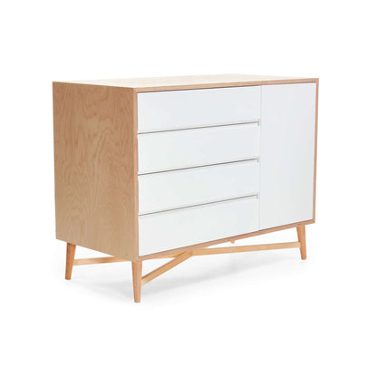 Heidi Compactum crafted from birch wood and MDF, with spacious storage and cross-leg detailing.