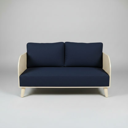 Gray sofa with beige frame on a gray background