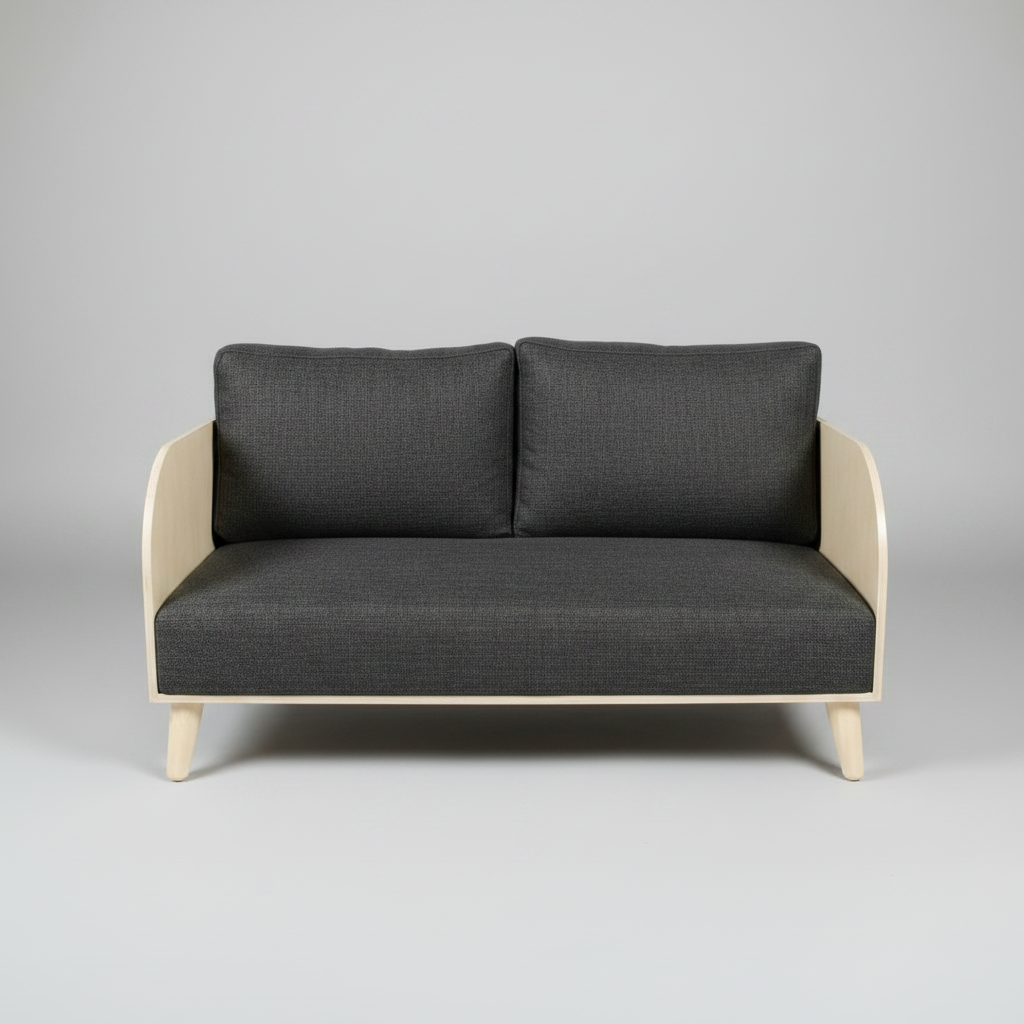 Gray sofa with beige frame on a gray background
