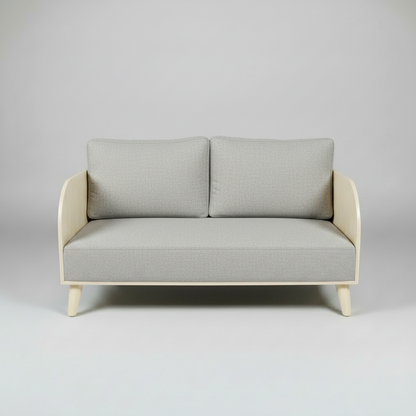 Gray sofa with beige frame on a light gray background
