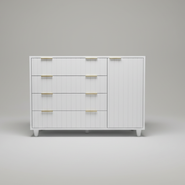 White baby compactum  with gold handles on a grey background