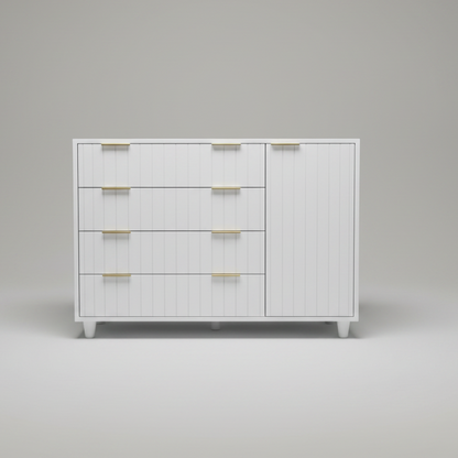 White baby compactum  with gold handles on a grey background