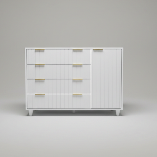 White baby compactum  with gold handles on a grey background