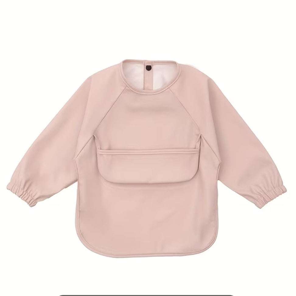 Long Sleeve Feeding Bib MEAL Pink