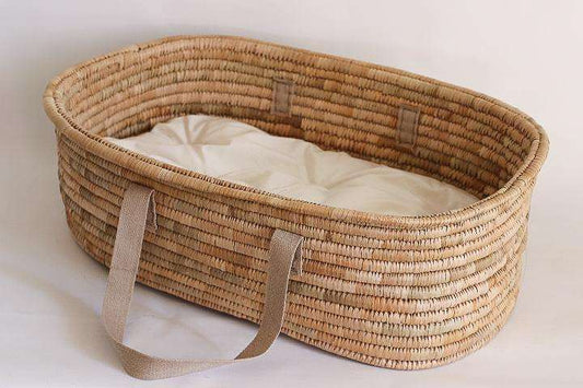 MOSES BASKET KO COO  NATURAL WITH SAND HEMP HANDLES moses basket