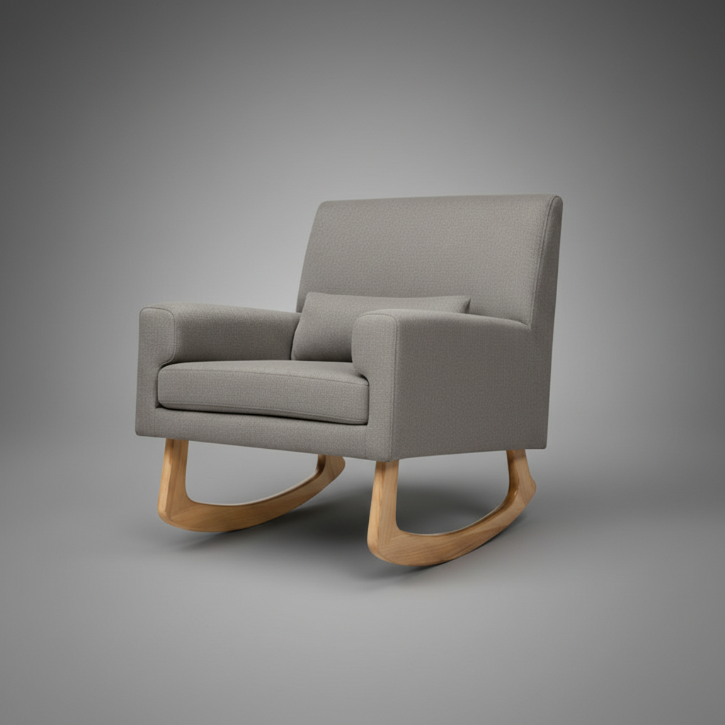 Gray Rocking Chair with wooden legs on a gray background