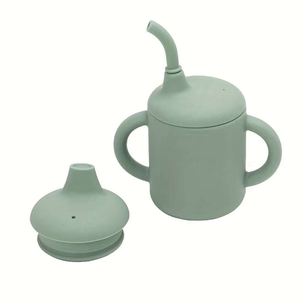 Silicone Sippy cup with Straw set MEAL Green