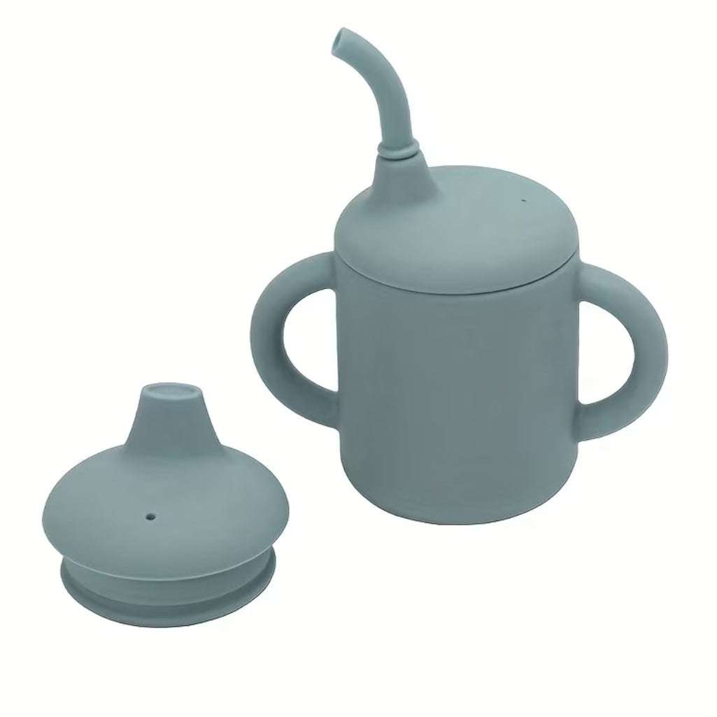 Silicone Sippy cup with Straw set MEAL Blue