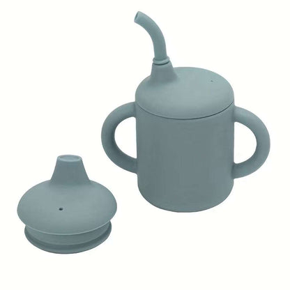Silicone Sippy cup with Straw set MEAL Blue