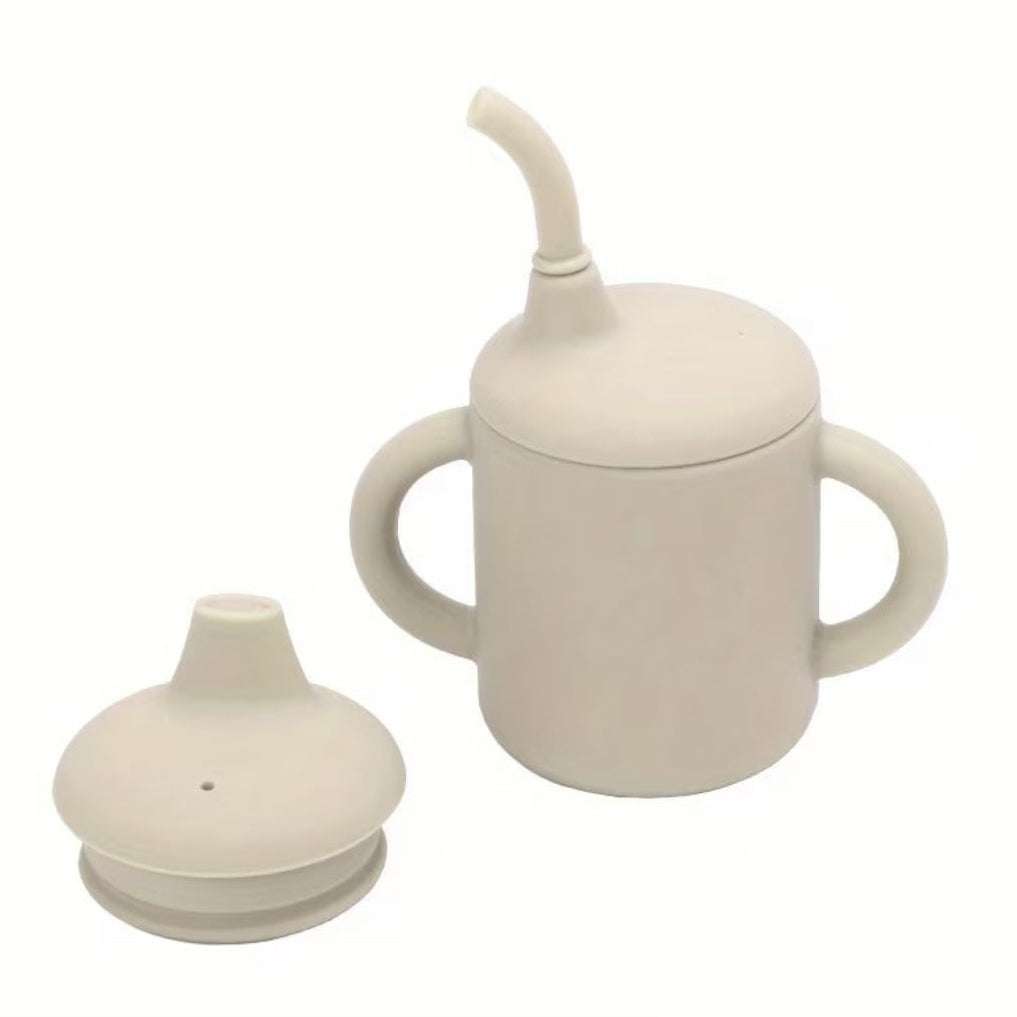 Silicone Sippy cup with Straw set MEAL Beige