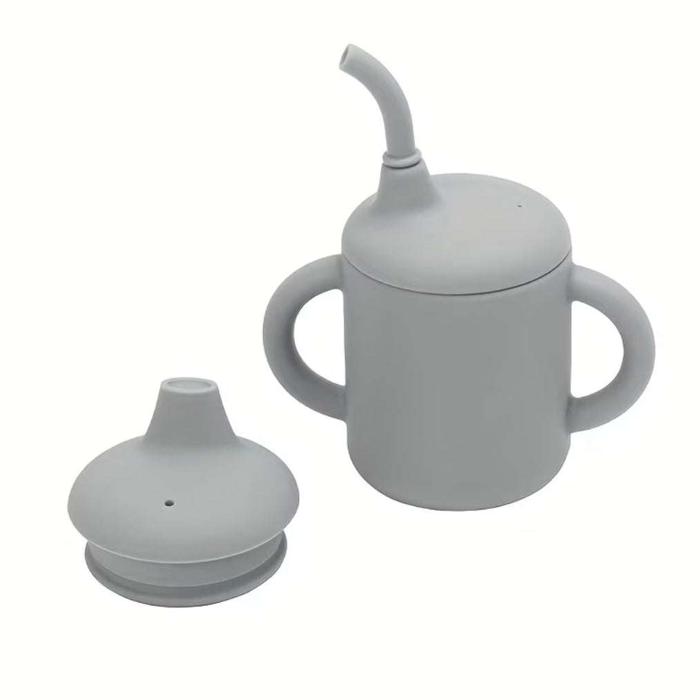 Silicone Sippy cup with Straw set MEAL Grey