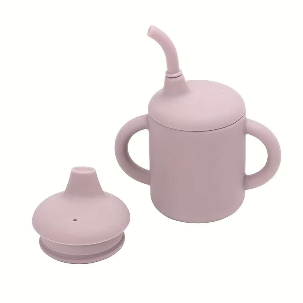 Silicone Sippy cup with Straw set MEAL Pink