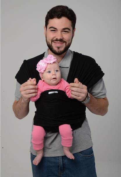 Demonstration of the Hip Hold position with the SnuggleRoo Baby Carrier, suitable for older infants.