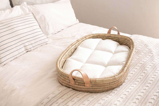 Timeless Baby Changing basket - with LEATHER handles and cotton changing padding nursery essentials